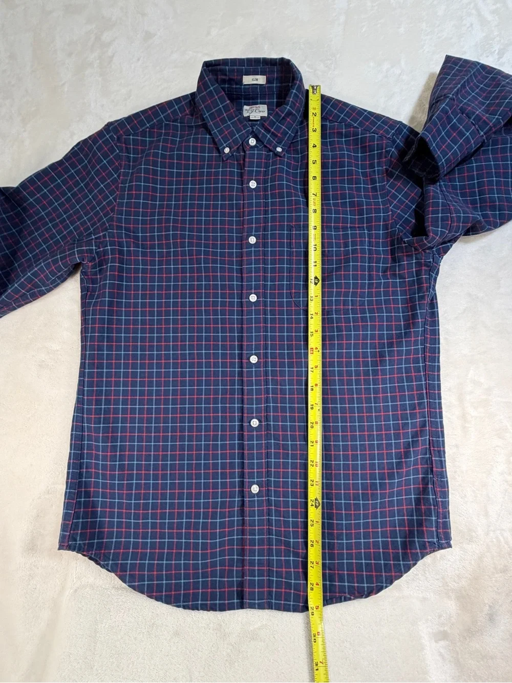 J. Crew Navy and Red Plaid Button-Down Shirt - Size Medium